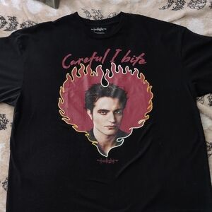Twilight Careful I Bite Edward Cullen Black Graphic Tee